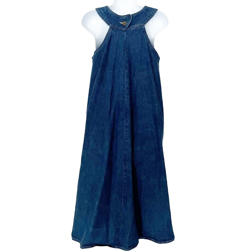 Vtg Foxmoor Denim Jumper Long Dress Floral Embroidery Sleeveless Pockets Sz M - Picture 5 of 9